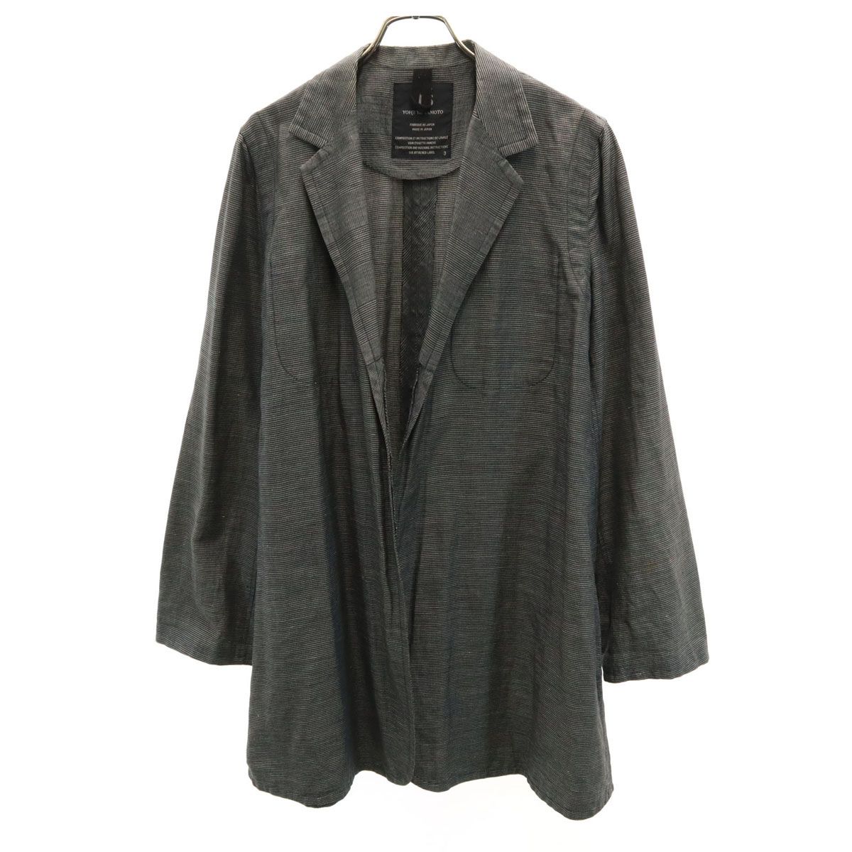 Y´s ワイズ 日本製 リネンブレンド 総柄 ジャケット 3 グレー系 ヨウジヤマモト メンズ 古着