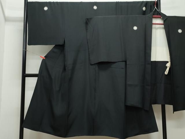 平和屋着物●男性 黒紋付 羽織セット 正絹 CAAR8218vf
