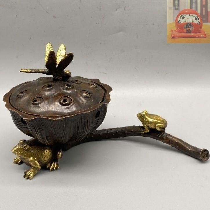 銅細工 金蜻蛉蓮華香薫炉 香炉 香道具 装飾品 工芸品 美術品 置物 銅細工 金蜻蛉蓮華香薫炉 香炉 香道具 装飾品 工芸品 美術
