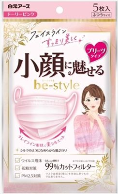 まとめ買い-80点セット ビースタイル プリーツタイプ ふつうサイズ ドーリーピンク５枚入 白元アース マスク