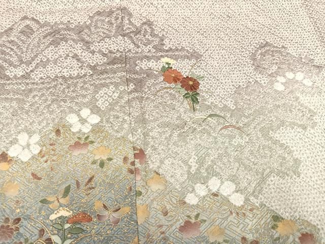 平和屋着物○訪問着 駒刺繍 絞り 花蝶文 暈し染め 金彩 正絹 逸品 未