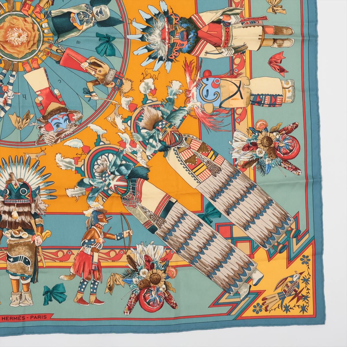 エルメス HERMES カレ90 カチナ 民族 スカーフ シルク 黒 エルメス カレ90 KACHINAS カチナ インディアンの守り神 民族柄