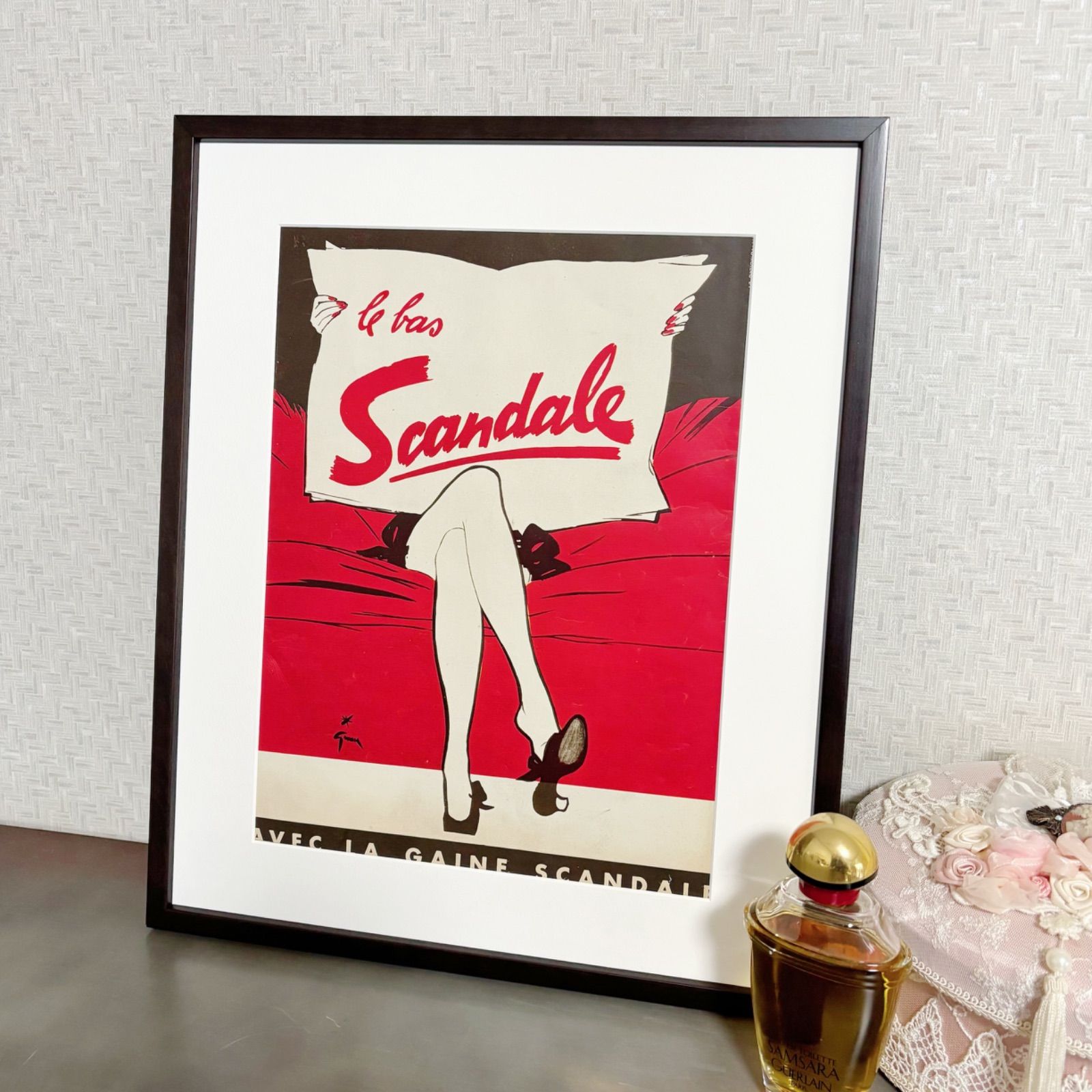 ＜再入荷！1952 広告＞ Rene Gruau  ルネ・グリュオ Scandale   ポスター ヴィンテージ アートポスター フレーム付き インテリア モダン おしゃれ かわいい 壁掛け ポップ レトロ 赤