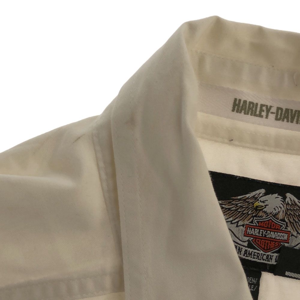Harley Davidson ホワイト 半袖ボタンダウンシャツ　L ハーレーダビッドソン バックプリント 半袖 ボタンダウンシャツ