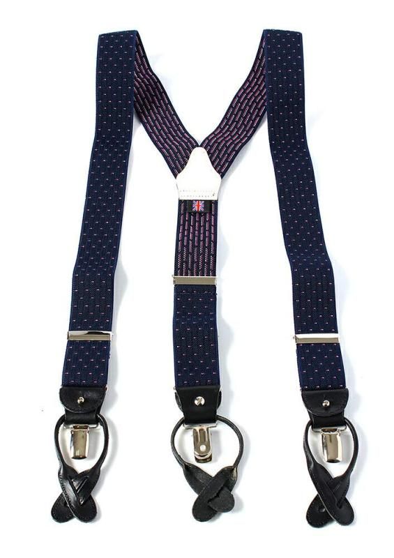 Y-amp-TAILOR ALBERT THURSTON アルバートサーストン サスペンダー ブレイシーズ 無地 ライン ピンドット ヘリンボーン ピンドット柄 ネイビー