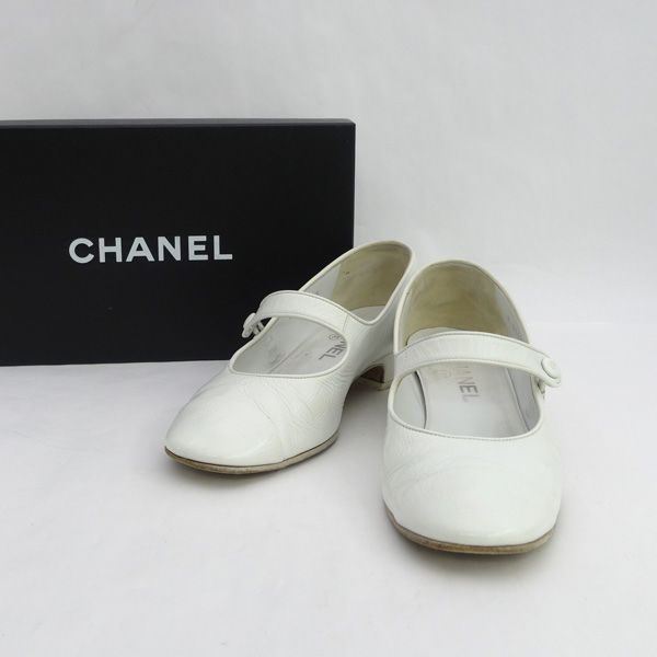 未使用品⭐︎CHANEL スパンコール パンプス ホワイト白 39 CHANEL / シャネル ◇ストラップ パンプス ホワイト レザー