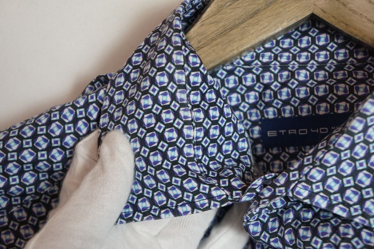 Mサイズ　メンズ　ペイズリー　ETRO エトロ　長袖総柄シャツ　イエロー　水色 ETRO (エトロ) 綿100％ ペイズリー柄 長袖 シャツ