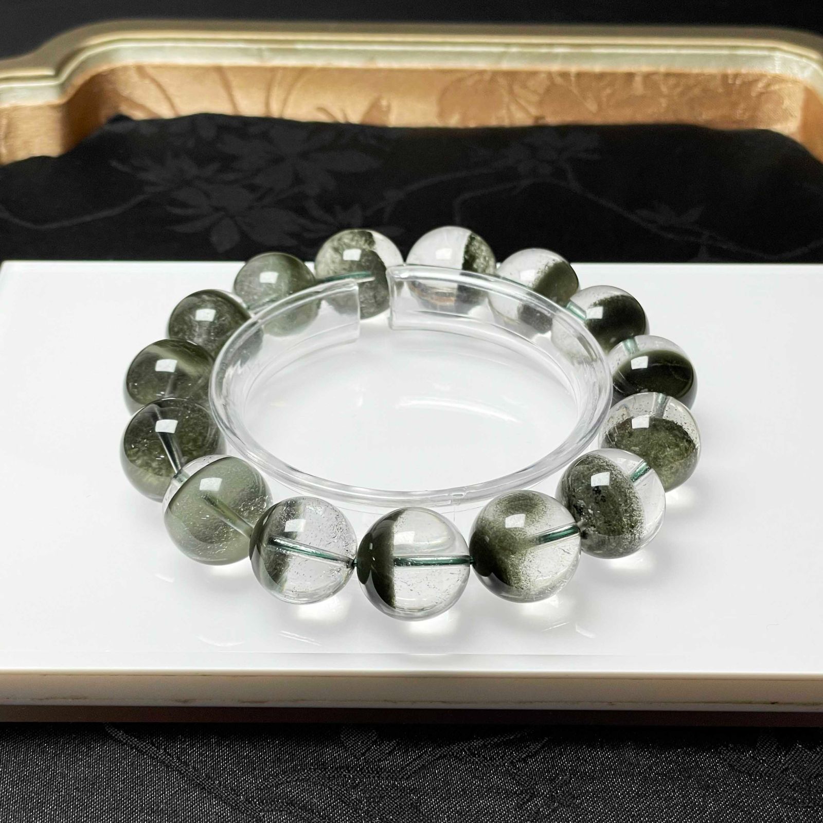 絶賛 EU製 グリーントルマリン パワーストーン ブレスレット 天然石 金運 浄化 プレゼント 14.8-15.6mm ZZ1599