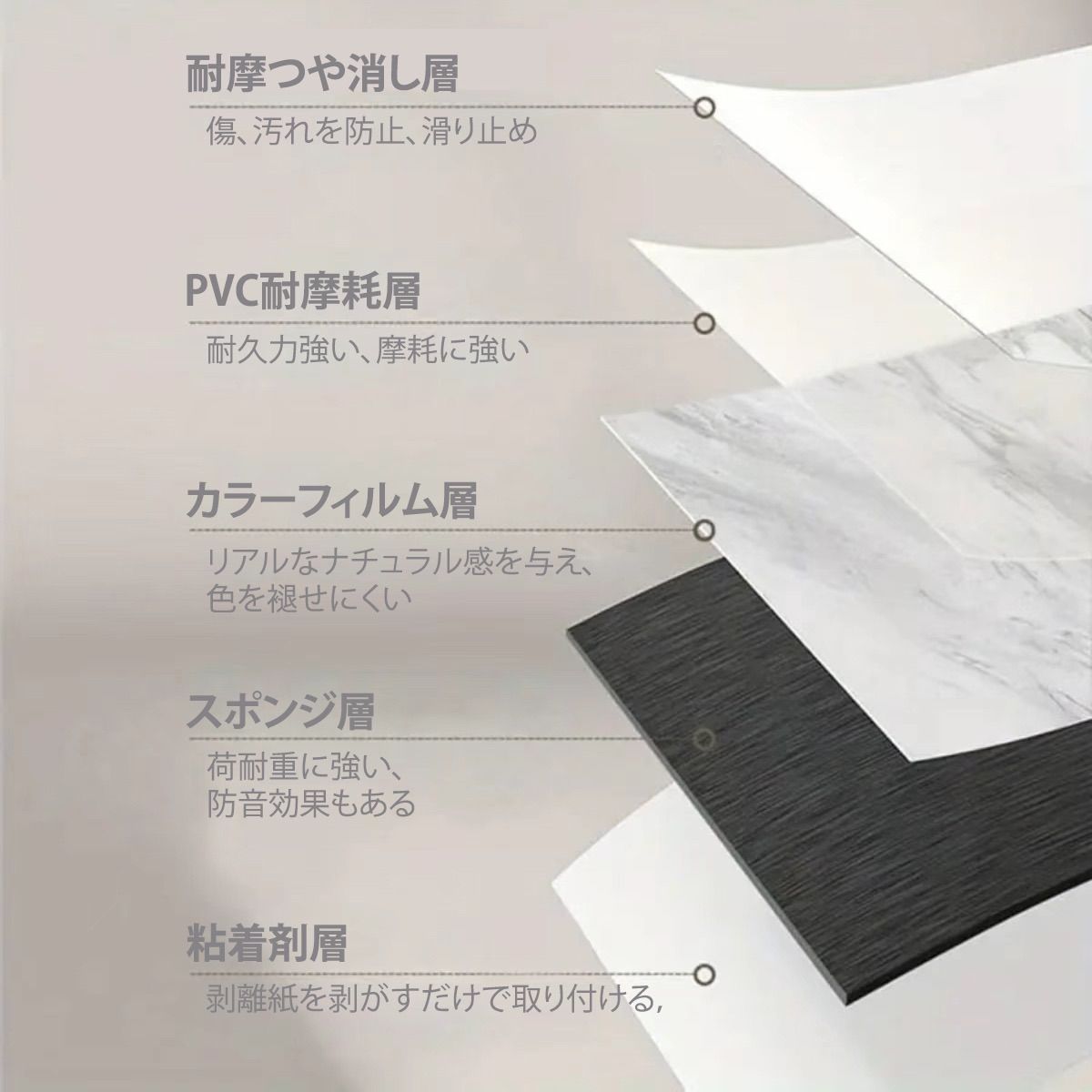 AirZen フロアタイル 大理石 置くだけ 18枚約1畳 厚手1.5mm 床 フロリングシート 床材 ウッド フロアシート 接着剤