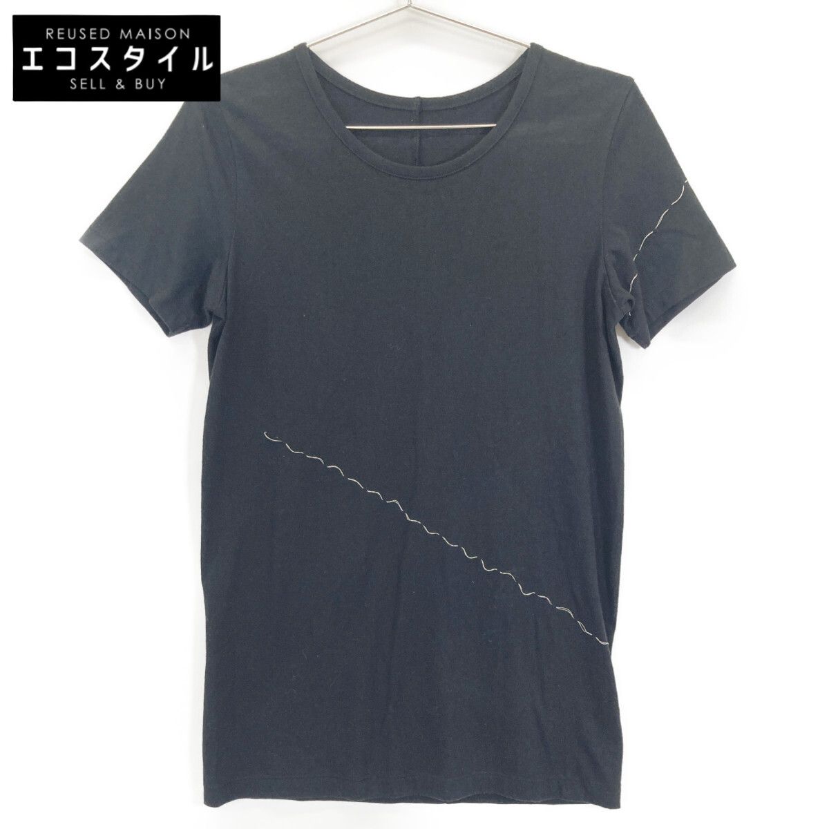 Yohji Yamamoto ヨウジヤマモト FD-T18-084 ﾌﾞﾗｯｸ ｽﾃｯﾁﾃﾞｻﾞｲﾝ ｸﾙｰﾈｯｸTｼｬﾂ 2