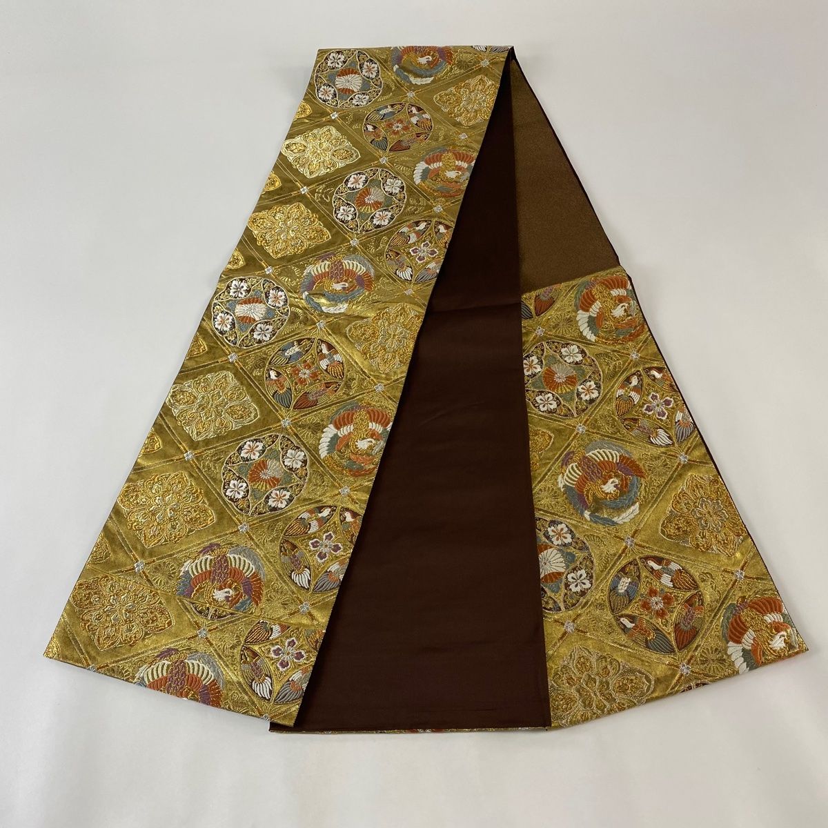 袋帯 美品 秀品 華文 鳥 金銀糸 箔 金色 六通 正絹 【中古