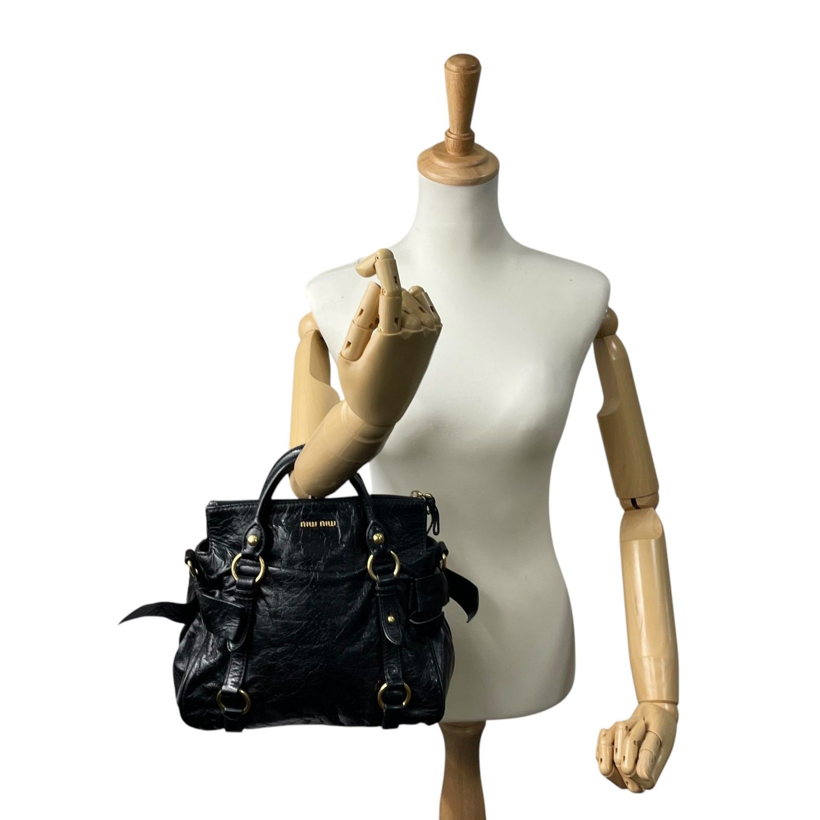 美品 MIUMIU ミュウミュウ ヴィッテロリュクス サイドリボン 2way 黒