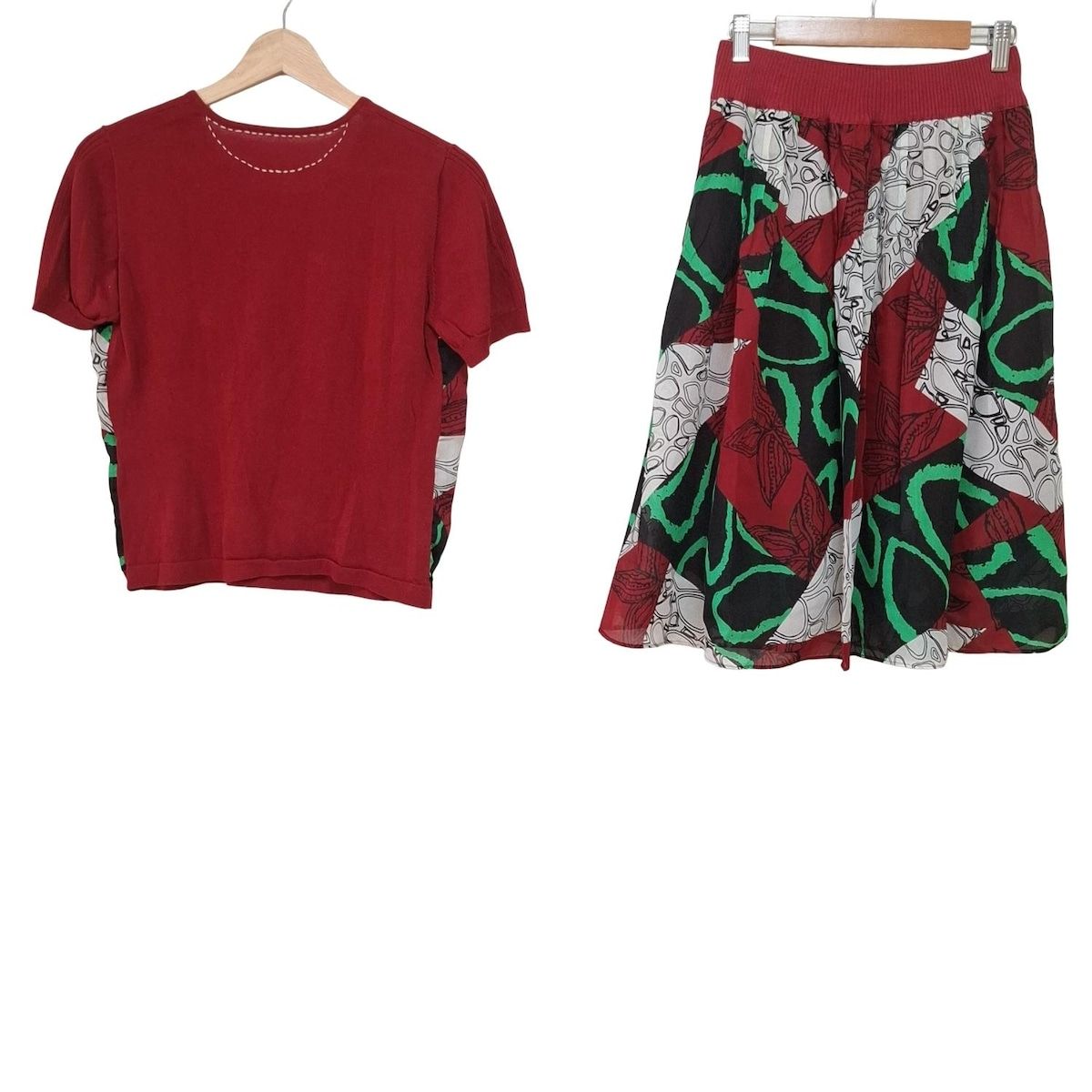 HIROKO BIS ヒロコビス スカートセットアップ レディース - レッド×白×マルチ ニット