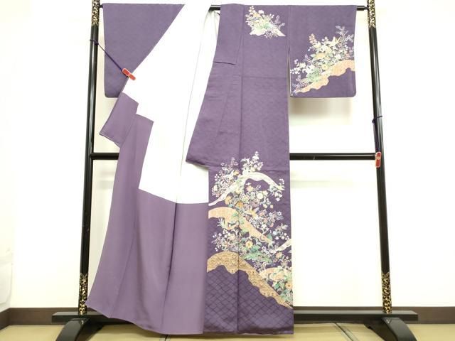 平和屋着物●訪問着　手描き　型染め　更紗花文　正絹　逸品　AAAT0658zg 平和屋着物○訪問着 手描き 型染め 更紗花文 正絹 逸品 AAAT0658zg