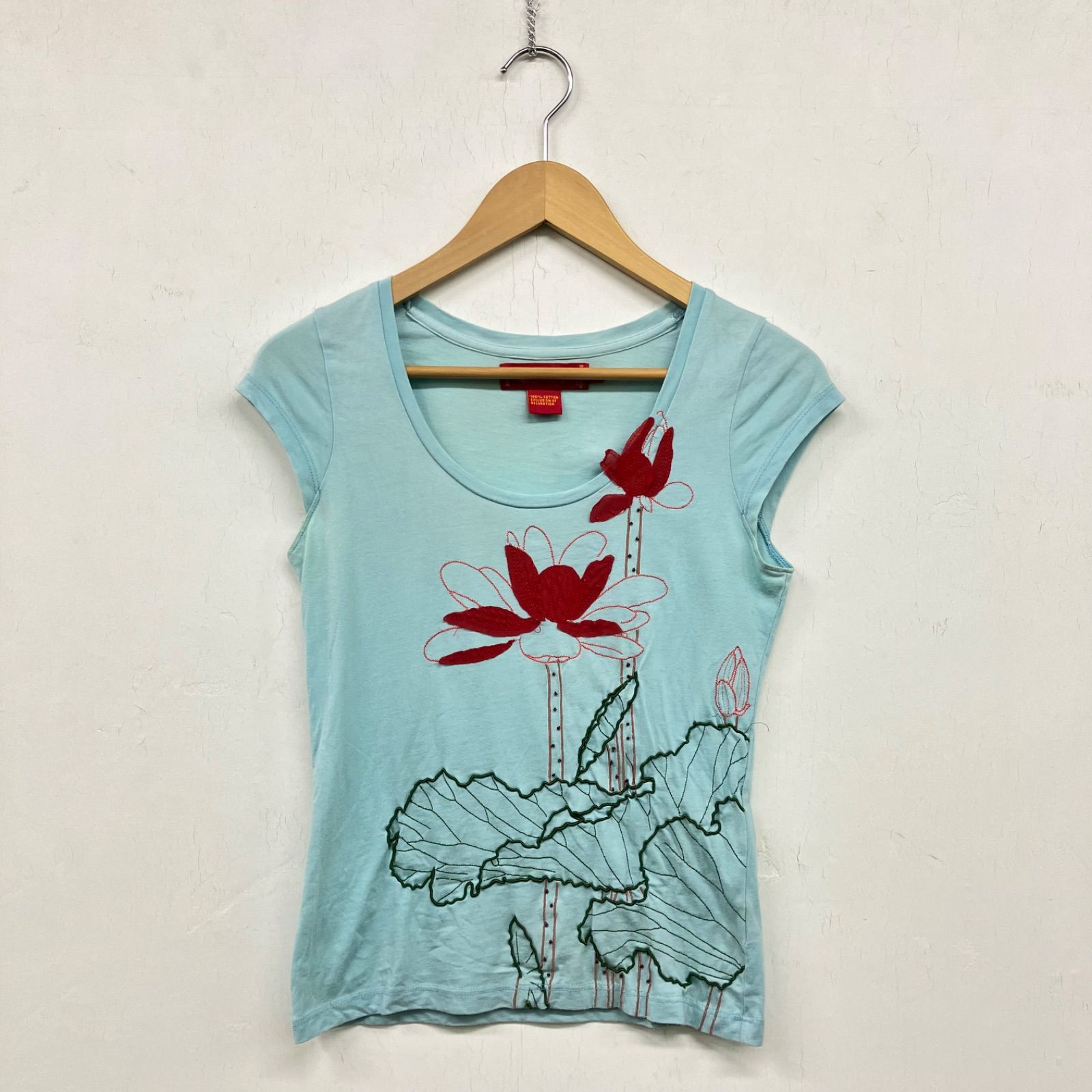 SHANGHAI TANG シャンハイタン 華 花 刺繍 フレンチスリーブ 半袖 T 