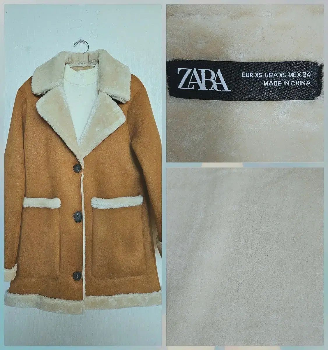 ZARA ザラ faux マスタングショートコート キャメルカラー XS 韓国 55