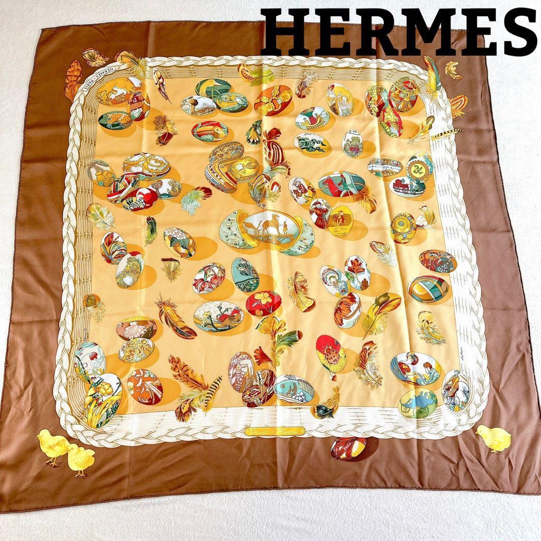 美品☆Hermès カレ90 ヒヨコ＆タマゴ柄-