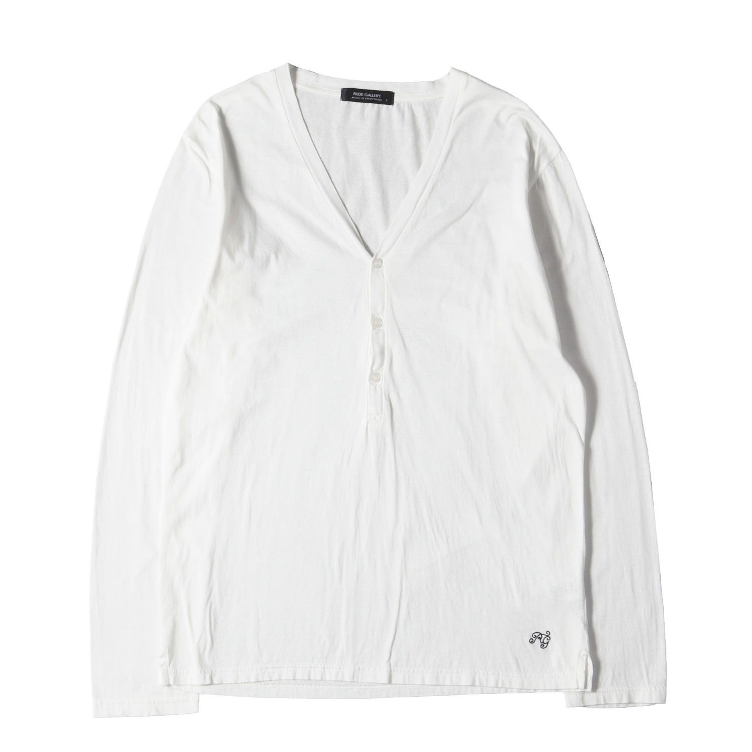 RUDE GALLERY ルードギャラリー Tシャツ サイズ:2 / 22AW ヘンリーネック ロングスリーブ Tシャツ (HENLEY NECK LONG SLEEVE) / ホワイト 白 / 日本製 / トップス カットソー【メンズ】【中古】