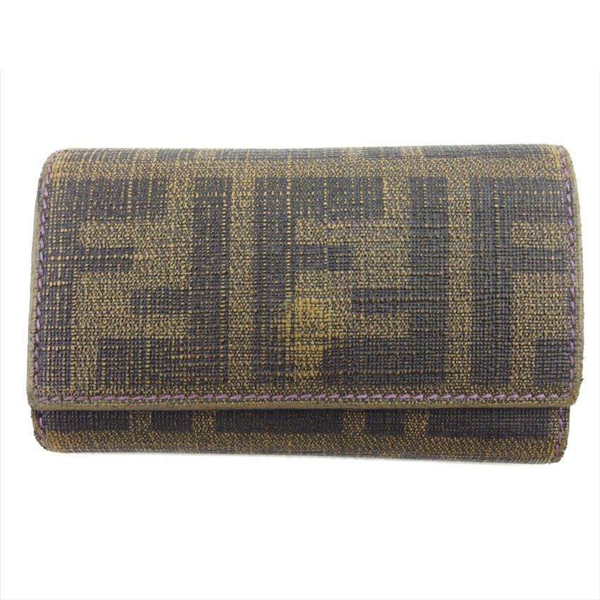 フェンディ FENDI コインケース ズッカ ベージュ レディース 中古