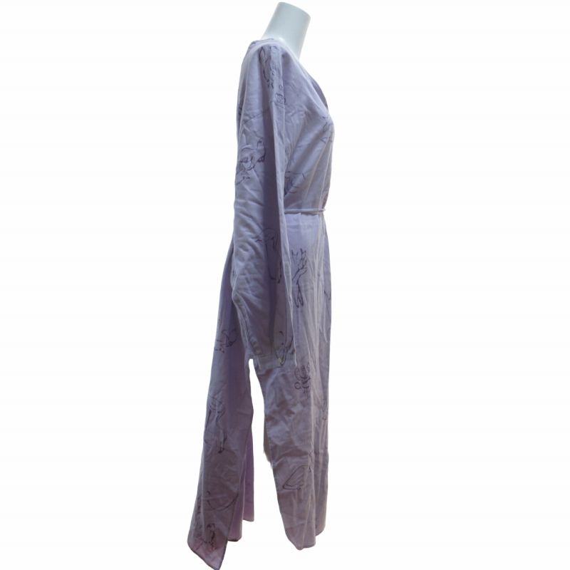 ライト WRYHT 22AW SLIT NECK PAJAMA DRESS ワンピース ロング 長袖 総柄 アニマル柄 ジョー取り扱い 紫系 パープル系 2 約M 222WT-DR03 BL2