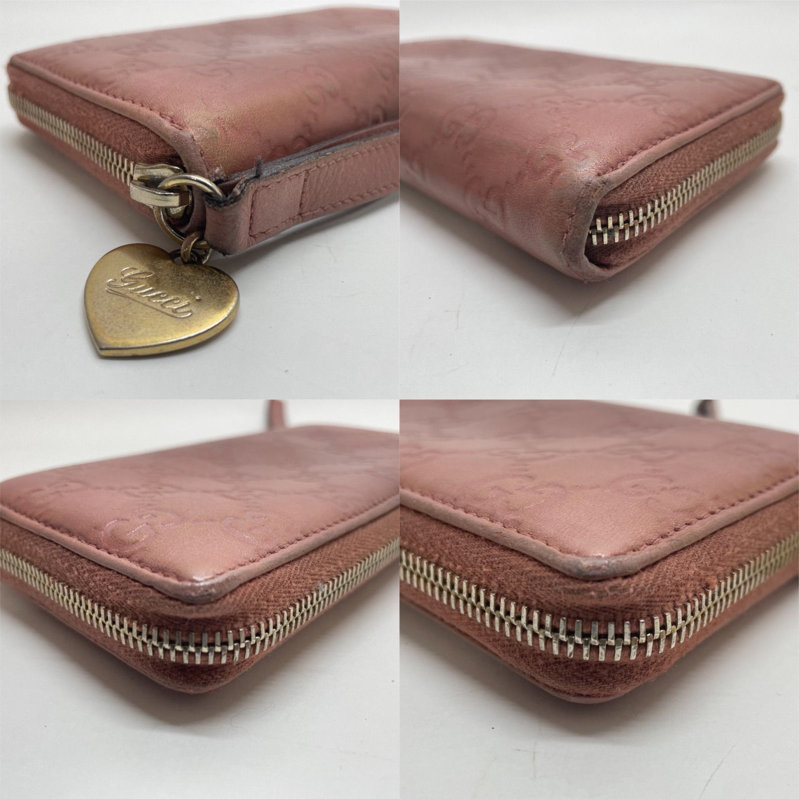 1475 グッチ 長財布 シマレザー ピンク チャーム付き ラウンドファスナー 1475 GUCCI グッチ 長財布 シマレザー ピンク チャーム付き