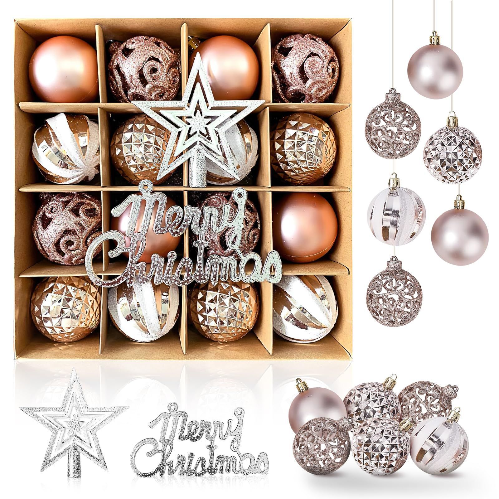 Color:ピンク avasee クリスマスボール クリスマス オーナメント 人気 クリスマス飾り 16個豪華セット クリスマスプレゼント christmas decorations 部屋・喫茶店・店舗・家庭デコレーション 飾り付け