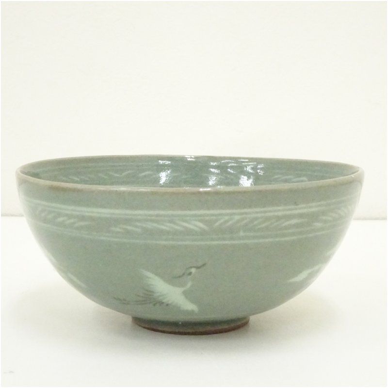 水広陶窯 李貞夏造 高麗象嵌青磁茶碗（共箱） 茶道 抹茶 おしゃれ 抹茶