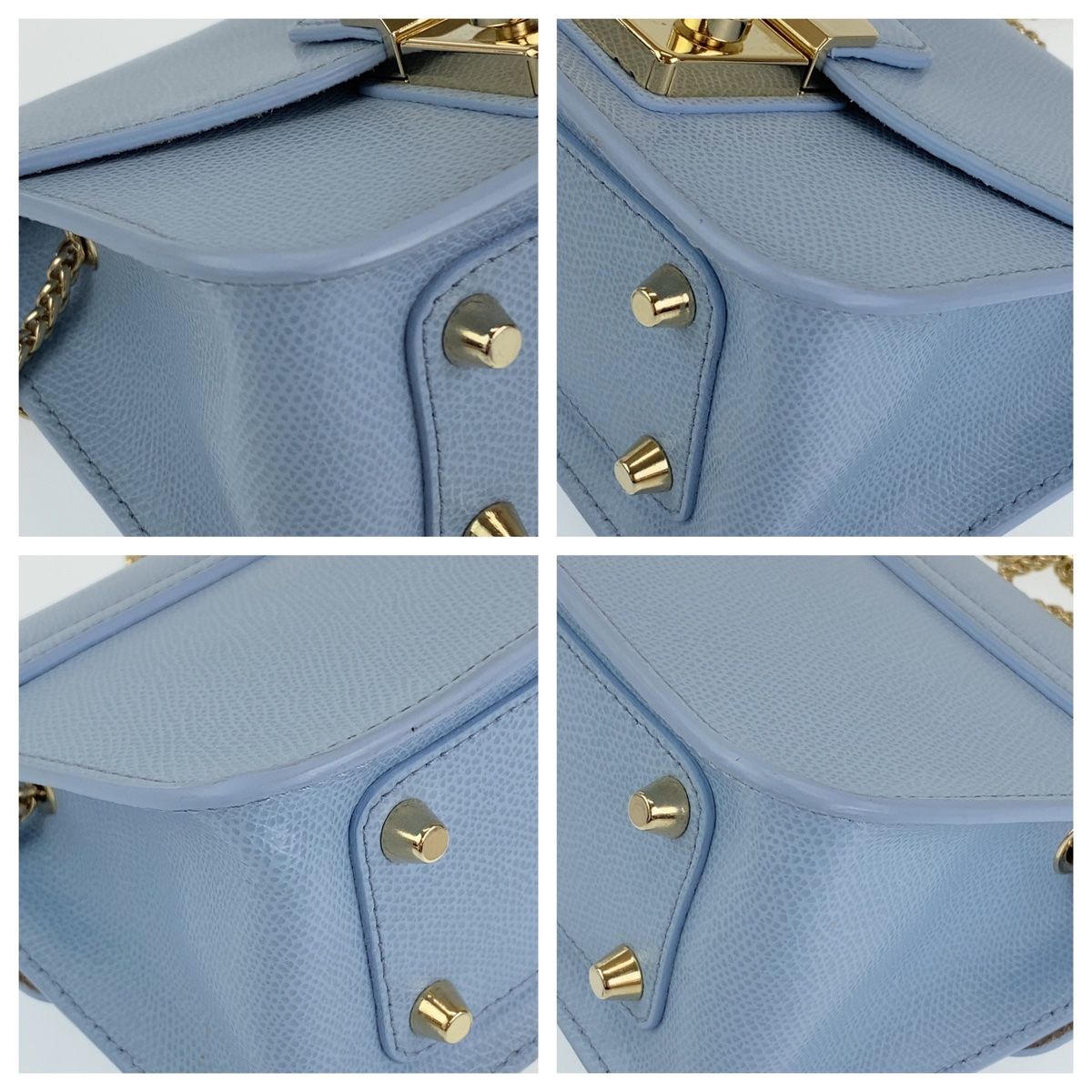 美品FURLA ライトブルーレザーショルダーバッグ ゴールド金具