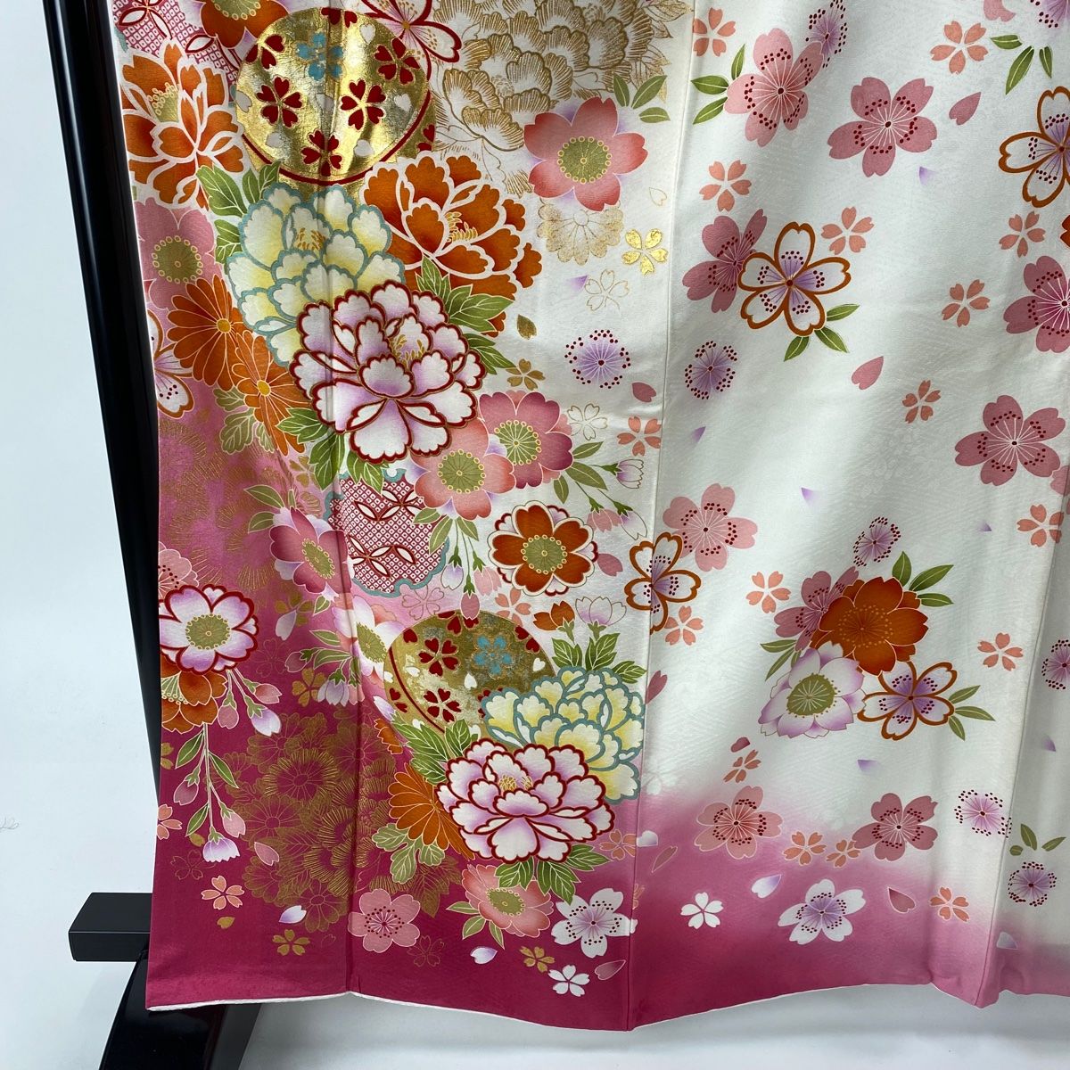 振袖 身丈162.5cm 裄丈65cm M 袷 袋帯フルセット 鞠 桜 金銀彩 ぼかし  