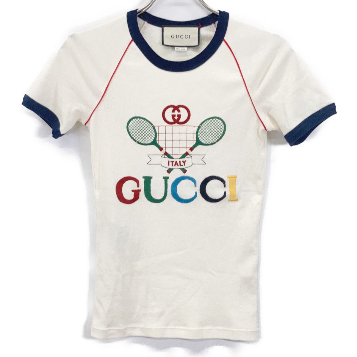 GUCCI グッチ 574386 ﾎﾜｲﾄ ﾃﾆｽ ｺｯﾄﾝｼﾞｬｰｼﾞｰTｼｬﾂ XXS