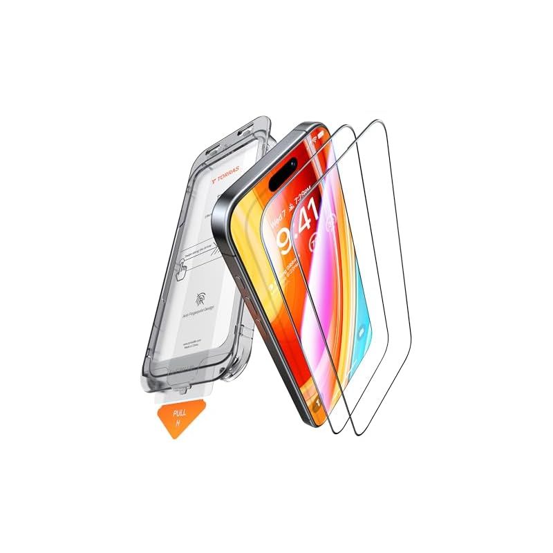 「隅々まで全面保護・米軍MIL規格」TORRAS iPhone 16 Pro Max 専用 ガラスフィルム 指紋防止 サラサラ スムースタッチ 強化極細縁 9H越え 宇宙航空材料 2枚 高精度ガイド枠 ズレなし 6.9インチ アイフ