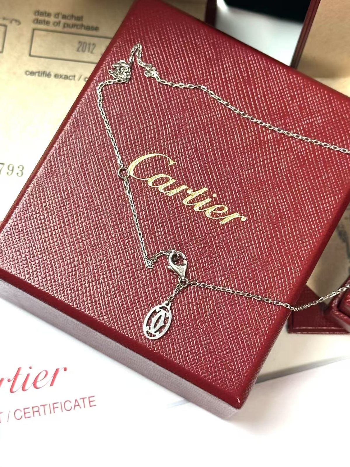 フルセット◆カルティエCartierダイヤ付き2CチァームネックレスK18WGホワイトゴールドダイヤモンドCCペンタントネックレスユニセックス男女