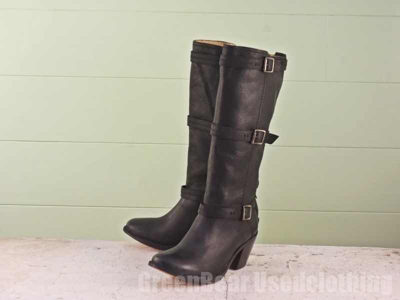 B734 メキシコ製 フライ FRYE レディースブーツ 黒 ブラック 9B 26cm