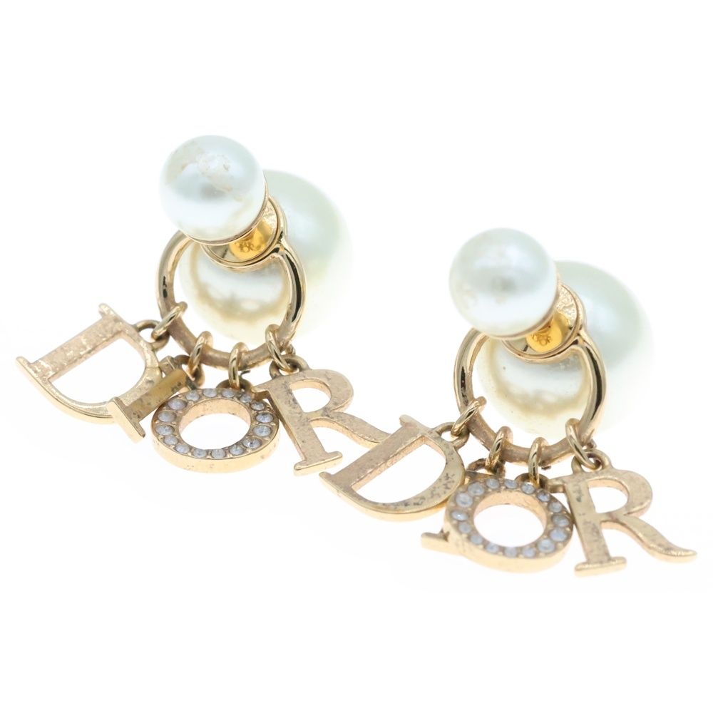 DIOR ディオール Tribales ロゴ トライバルピアス フェイクパール ゴールド GP ラインストーン