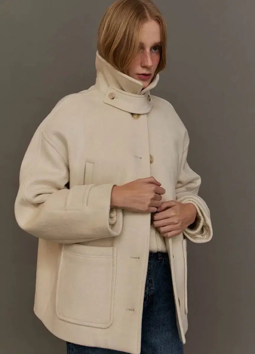 新商品 ル セ ジエム バルマカーン ウール ハーフコート アイボリー