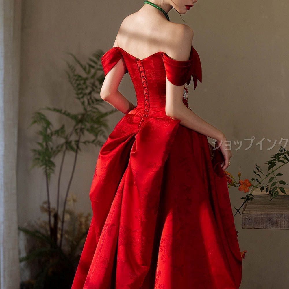 ウェディングドレス カラードレス 赤 演奏会 安い パーティードレス 披露宴 ベアトップ 二次会 ロングドレス 発表会 ステージ衣装 大きいサイズ コンサート ウェディングドレス カラードレス 赤 演奏会 安い パーティードレス