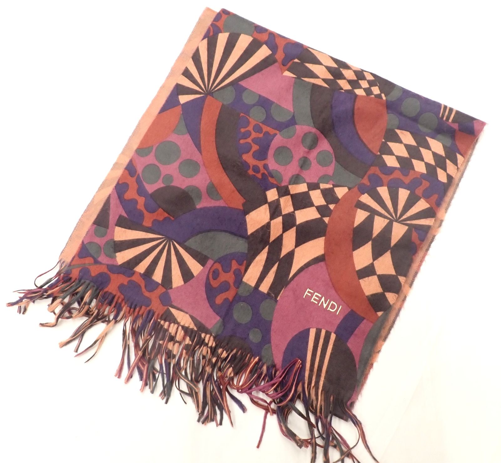 FENDI フェンディ スカーフ マルチ ロゴ刺繍 総柄 アクリル マフラー ストール