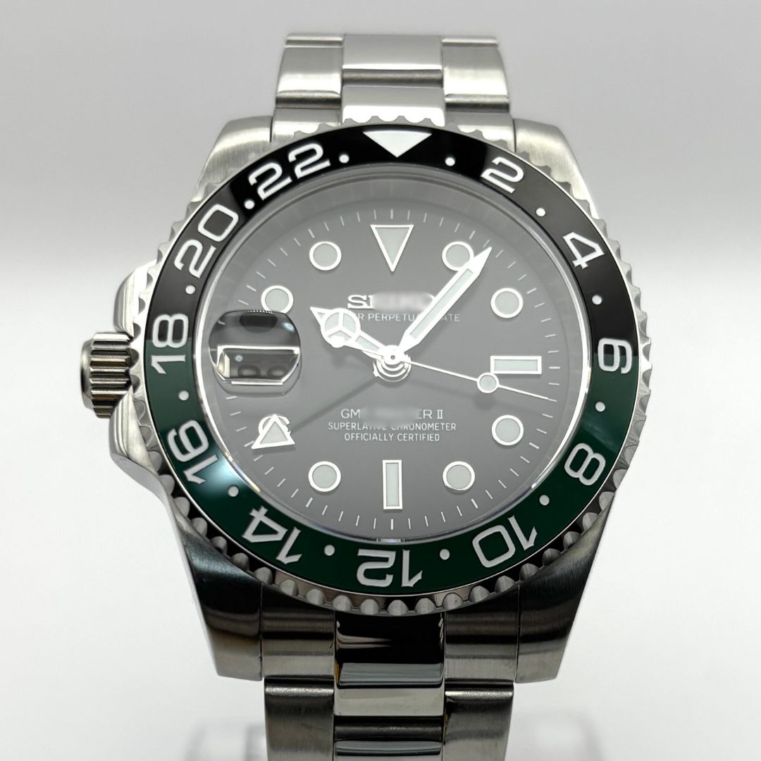 新品】 GMTマスター2 オマージュ MOD カスタム GMT 黒 緑 レフティ  