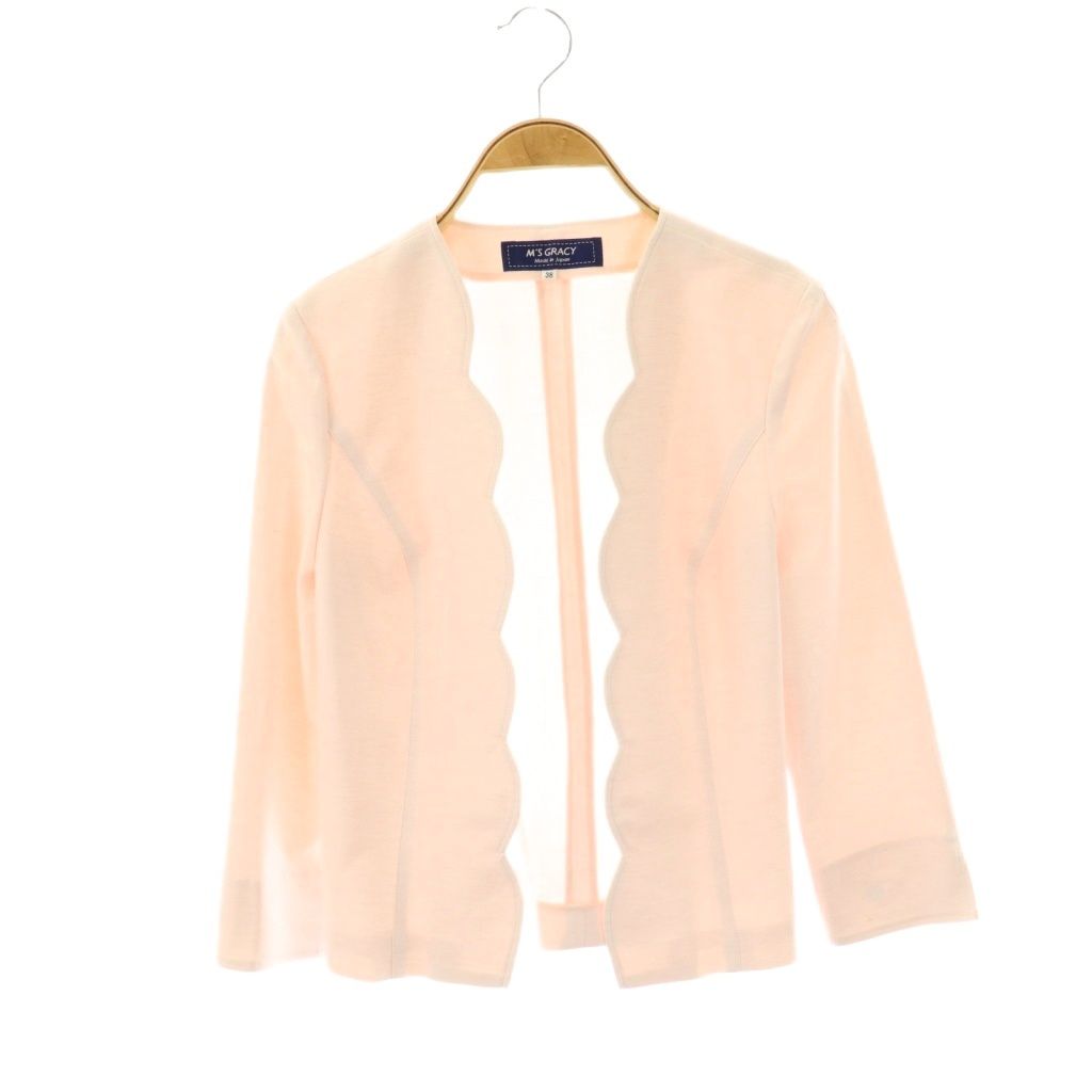 【美品】M’S GRACY フリルノーカラージャケット　38 エムズグレイシー M'S GRACY スカラップ ノーカラージャケット