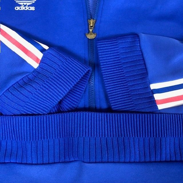 90年代のデサント生産時代のadidas ジャージ Lサイズ 青/赤/白 90s アディダス デサント製 刺繍ロゴ トラックジャケット