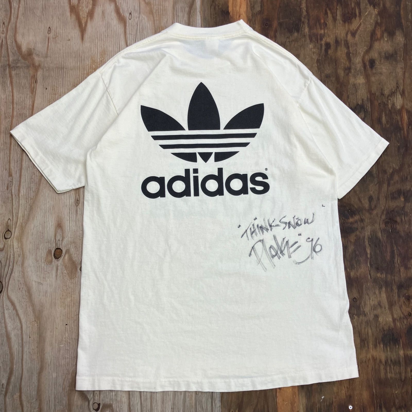 adidas アディダス USA製 トレフォイル 両面 ロゴ クルーネック 半袖 T 