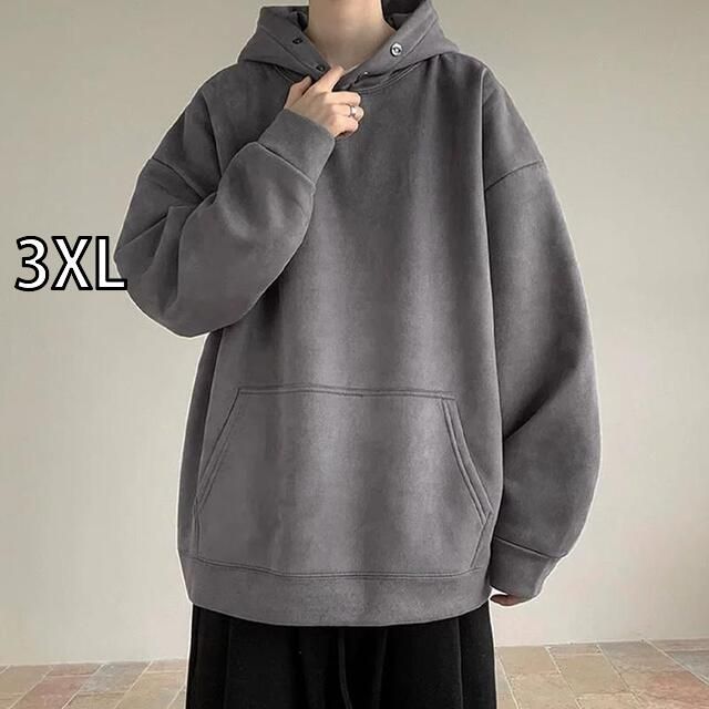 [3XL]秋冬 メンズ  服 シンプル ファッション オシャレ 大人 かっこいい 大きいサイズ ストリート 紳士服 400 グラム スエード フード付き スウェット シャツ アメリカン レトロ パーカー プルオーバー ジャケット