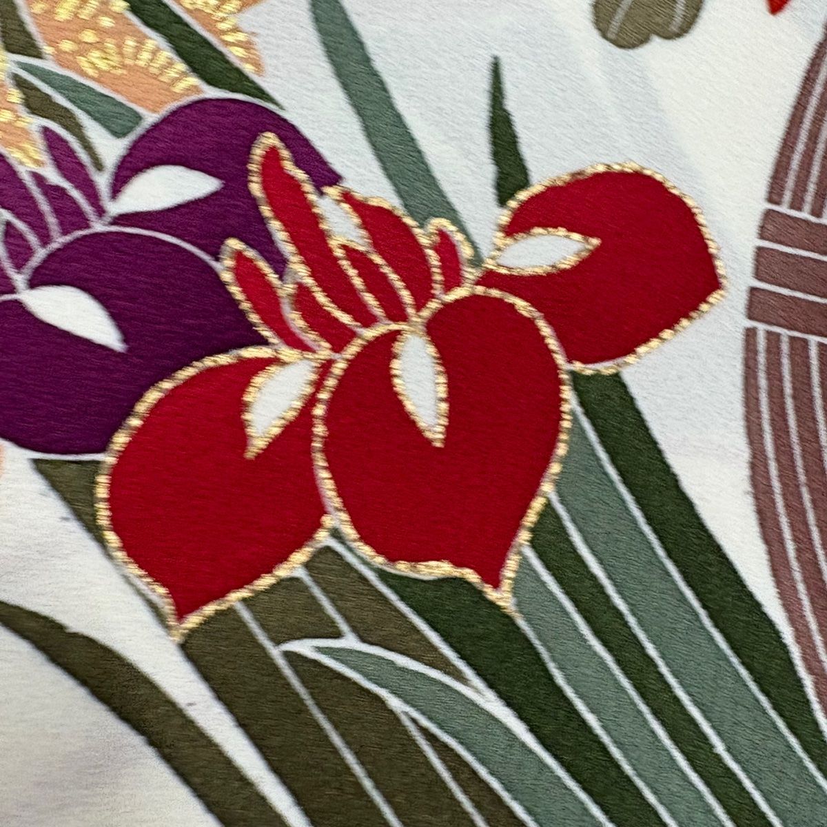 振袖 花柄刺繍 クリーム色 絹　セット 振袖 身丈167cm 裄丈65.5cm M 袷 草花 雲文 刺繍 金彩 クリーム