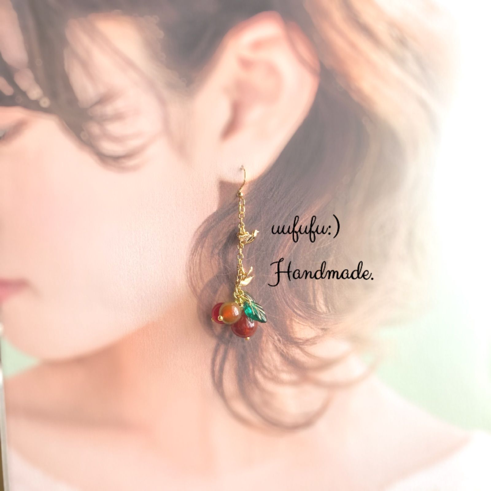 春を呼ぶ メジロさんと木の実みたいな天然石たちの アシンメトリー 