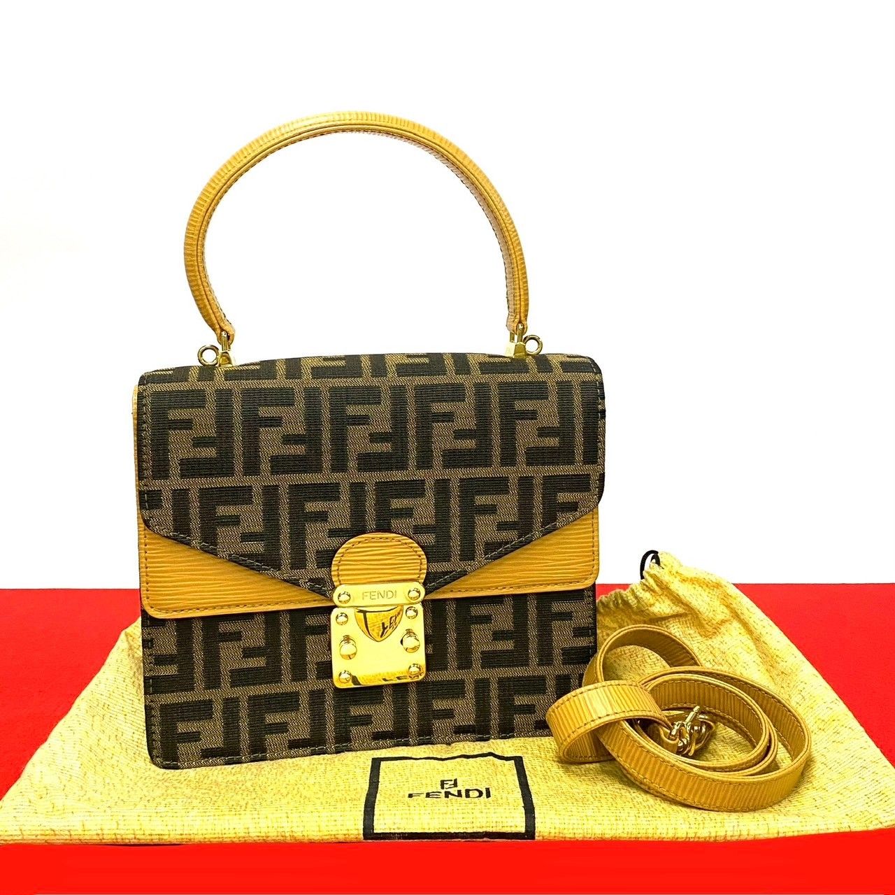 ほぼ未使用 袋付き FENDI フェンディ ズッカ FF 柄 キャンバス
