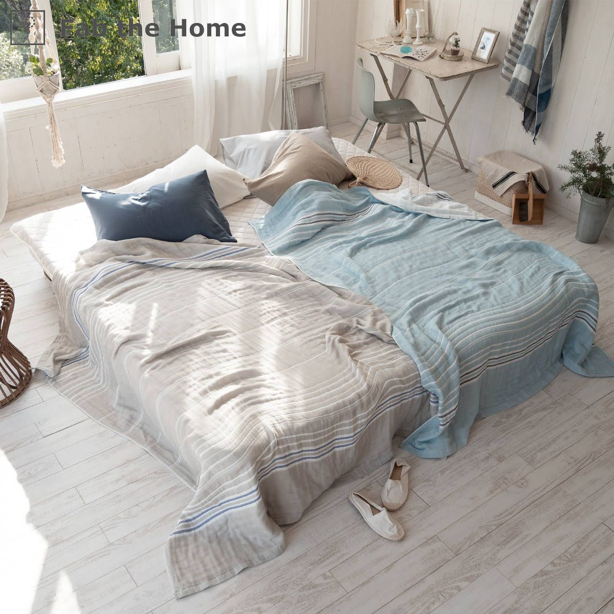 ガーゼケット Fab the Home 6重 シングル コスタ 綿100％ （ ファブザホーム 6重ガーゼケット タオルケット 肌掛け 肌布団 夏布団 ふとん 夏用 洗える 洗濯機 おしゃれ ボーダー リバーシブル 速乾
