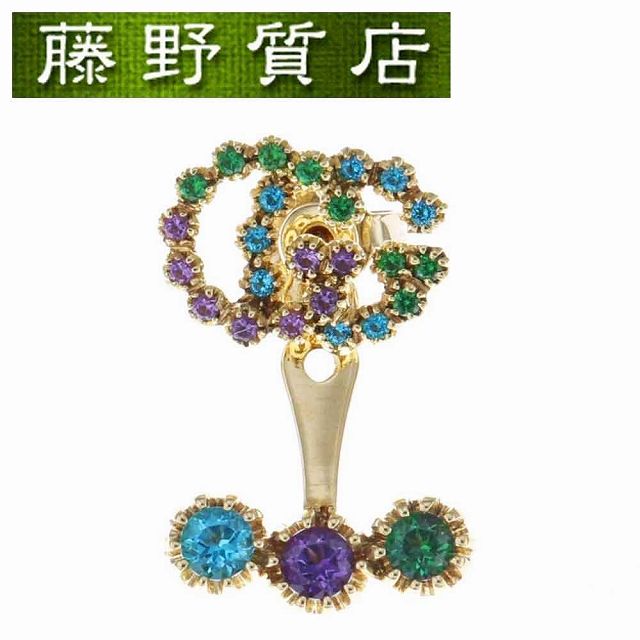 グッチ GUCCI ダブルGシングルピアス 片ピアス 481694 K18 YG × 色石 マルチストーン GG 9000