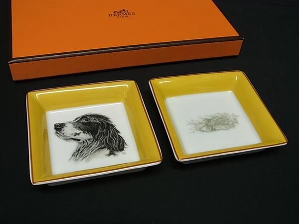 HERMES エルメス ドッグ 犬 トレイセット お皿 食器 テーブルウェア □新品同様□ HERMES エルメス ドッグ 犬 トレイセット お皿 食器