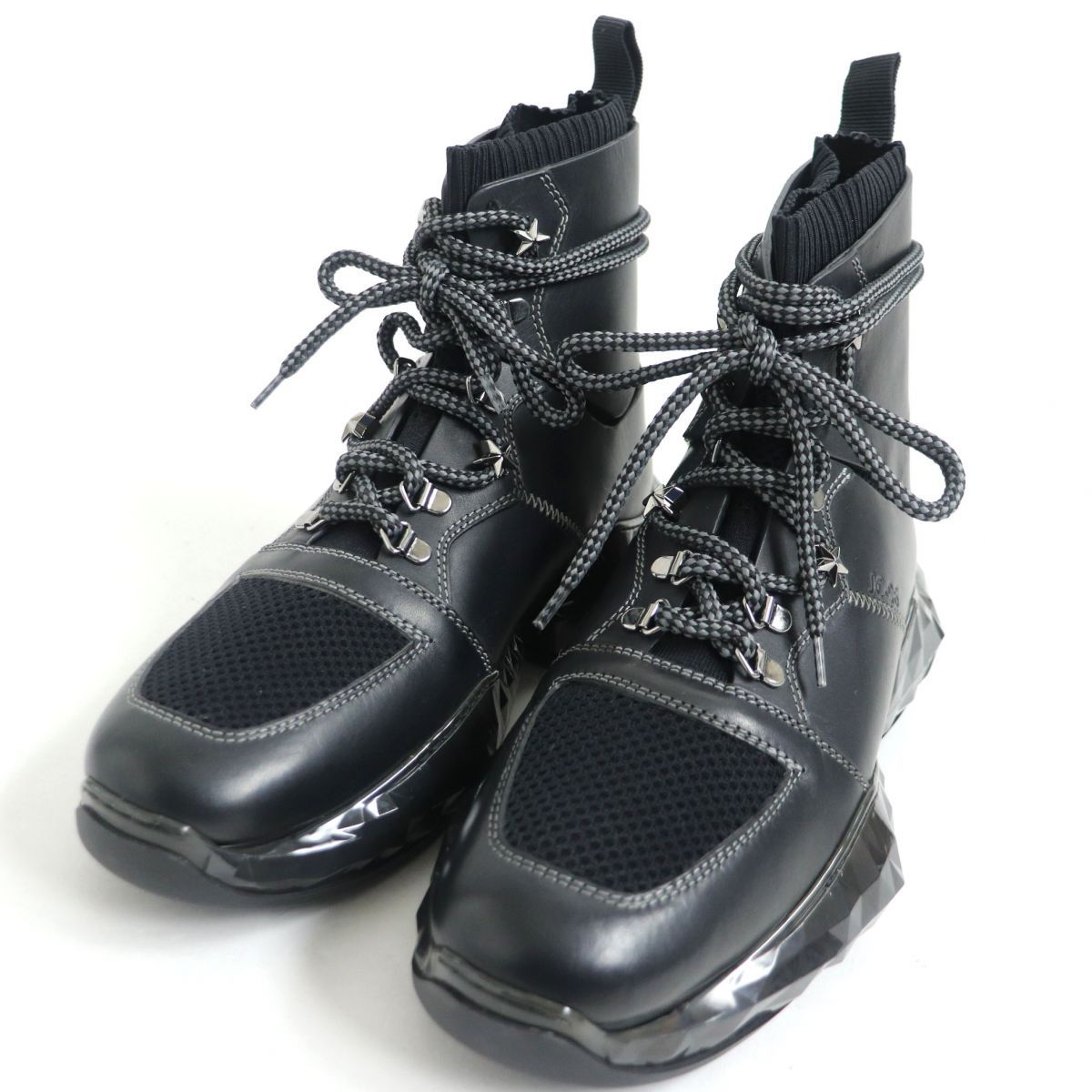 未使用□ジミーチュウ DIAMOND SPACE BOOT バケッタレザー×ニット スタースタッズ 6ホール ブーツ/ハイカットスニーカー ブラック  41 伊製 - メルカリ