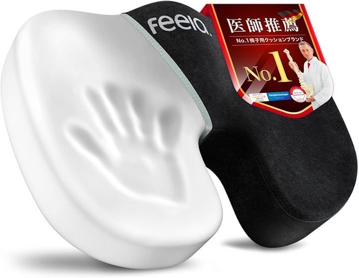 feela ドイツが愛した 整体 エルゴ クッション 椅子 医師推奨プレミアム メモリーフォーム 全面 低反発 ブラック ハード 硬め - 推奨体重 80～130kg